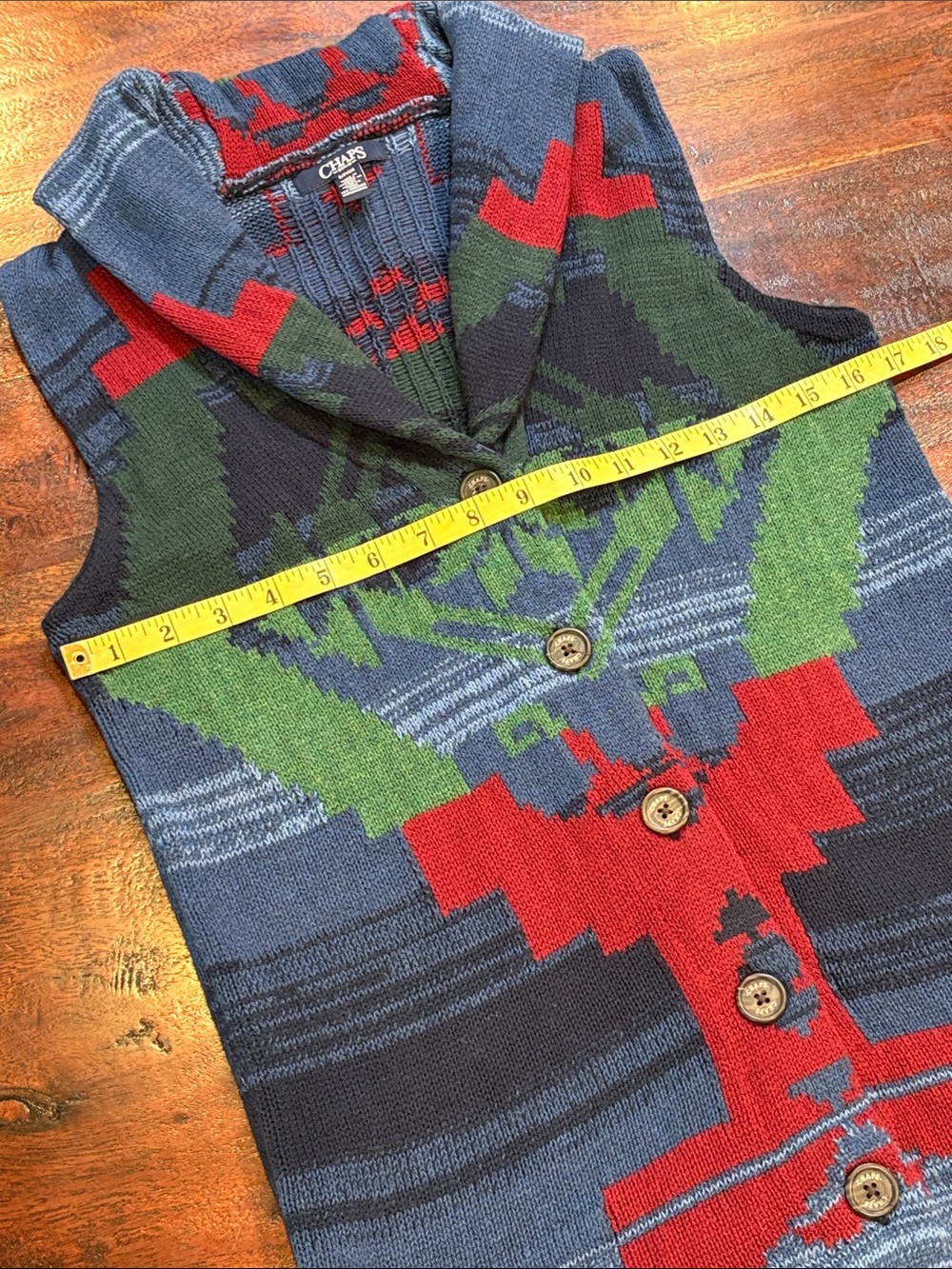 Vintage Chaps Ralph Lauren Southwestern Aztec Tribal Cardigan Sweater Vest Small - Picture 13 of 14